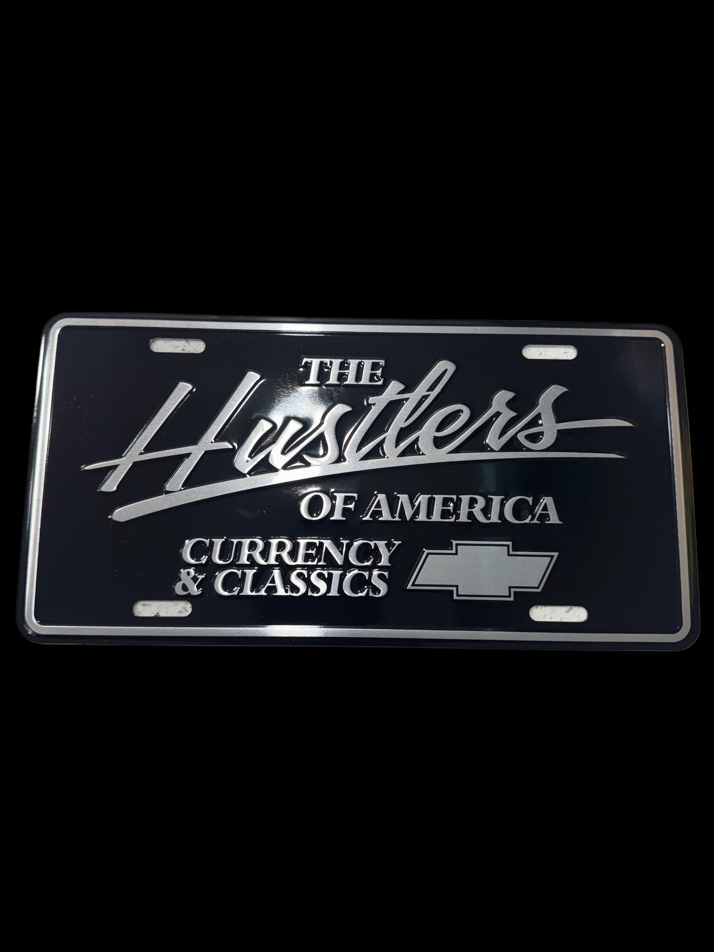 Brushed silver and black Hustlers of America plate
