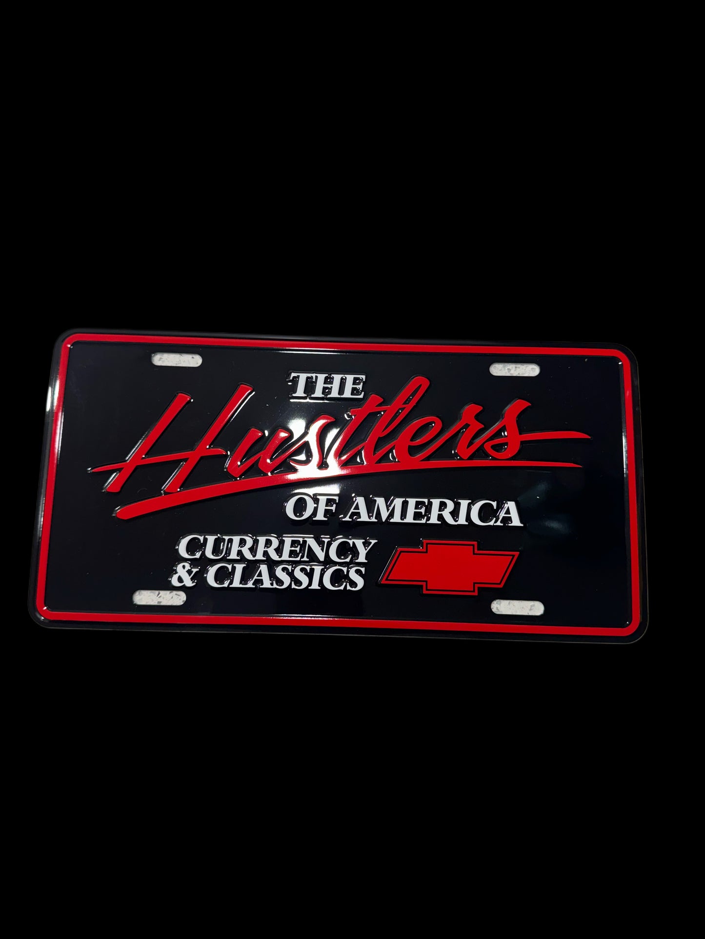 Red and black Hustlers of America plate